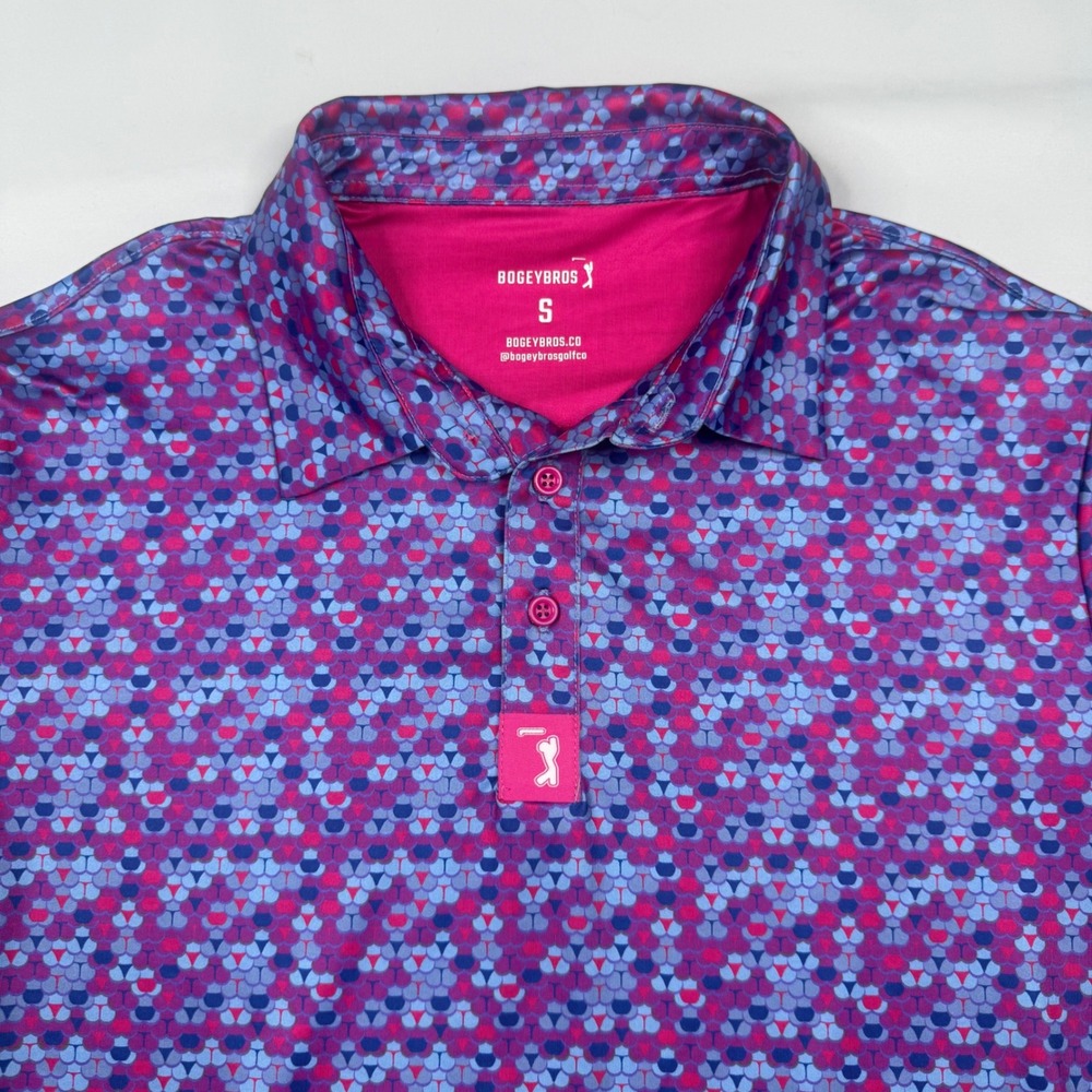 Bogey Bros Golf Polo‎ Mens Small Purple Pink Blue Geometric Whale Tail Bikini